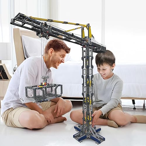 Miniatura 6 de JMBricklayer Bloques de construcción de grúa torre RC, máquina de construcción con control remoto motoraplicación, conjuntos de construcción de