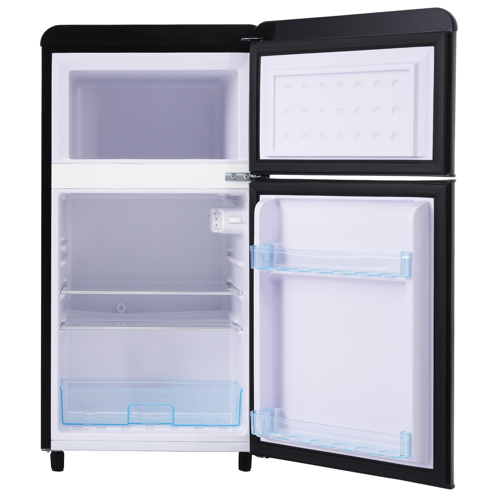 Merax Réfrigérateur rétro à double porte, 72 litres, avec compartiment congélateur de 21 litres, 120 kWh/an, éclairage LED - Noir
