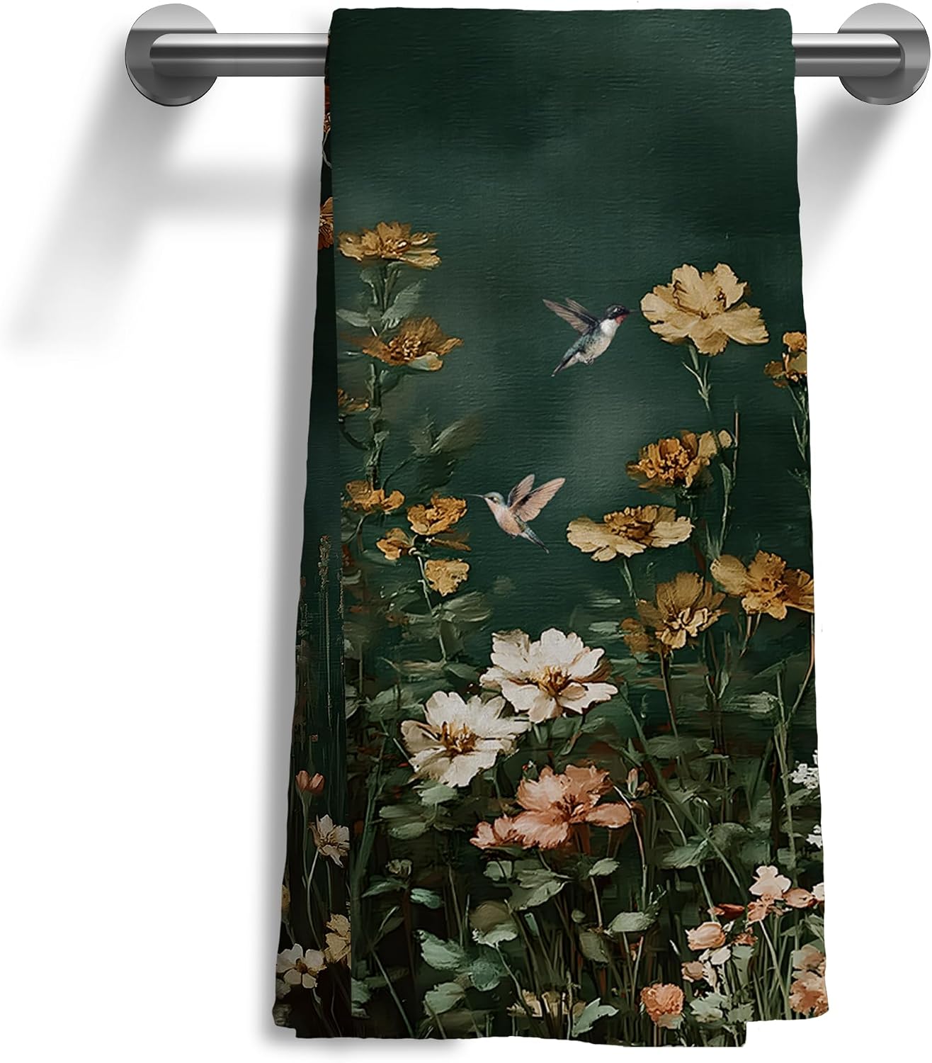 Vintage Moody Floral Kitchen Bathroom Towels,Dark Green Decor,Cottagecore Decor,Cottage core Spring Botanical Flower Hand Dish Towels Decor for Kitchen Bathroom, 16x24 Inche