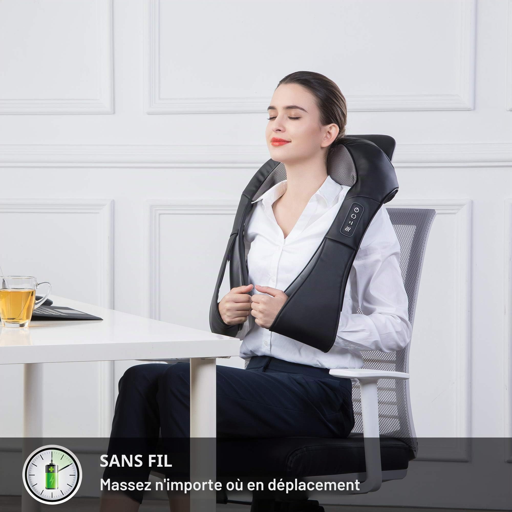 SNAILAX Appareil de massage pour le cou sans fil - Masseur pour épaules et cou chauffant, massage de la nuque et du dos, taille, pied, oreiller de massage électrique Cadeau Noël/Femme/Homme