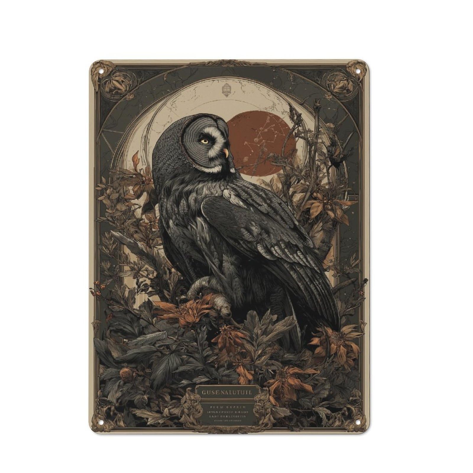 Junmoney Owl Amidst Flowers Artwork Rustic Tin Sign 40X30cm Featuring For Living Room Wall, For Metal Sign Collectors, For Garage And Workshop Walls