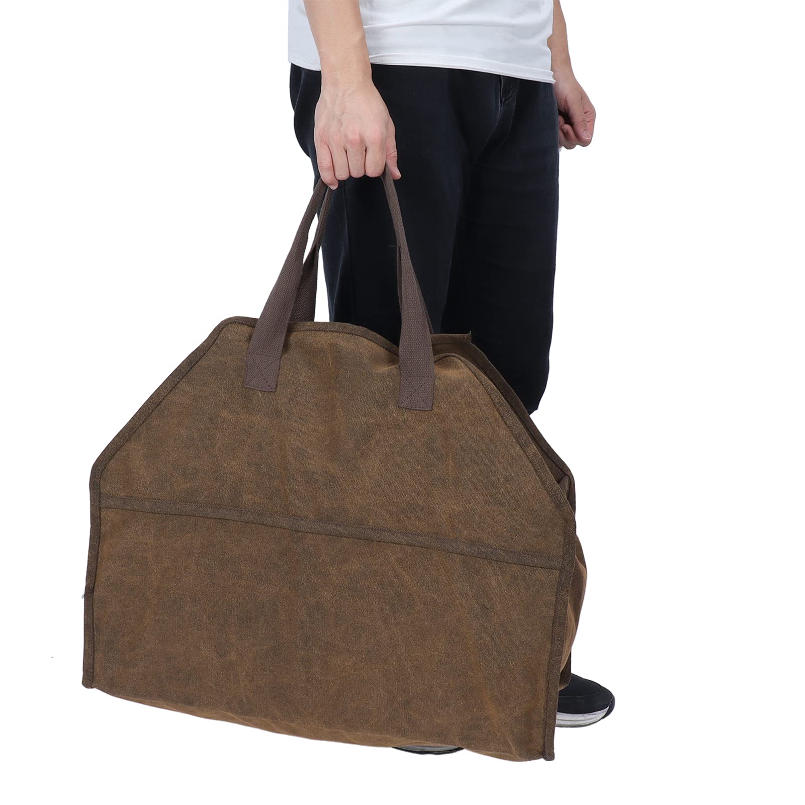 Portador de leña, bolsa de leña de lona pesada con asa, soporte para leña para chimenea, accesorios de almacenamiento para estufa para acampar en interiores
