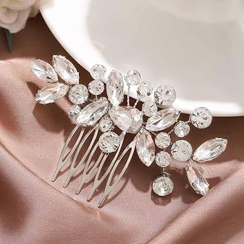 Catery Rhinestone Hair Comb Silver Crystal Wedding Hair Pieces for Women
