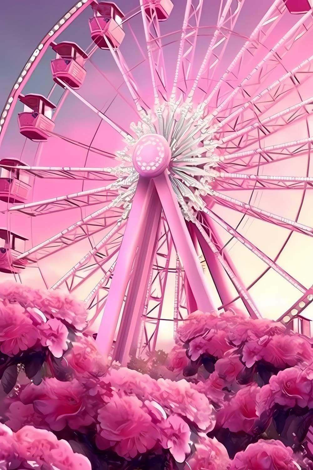 JOEAUEN DIY Ferris Wheel Diamond Painting, Flowers and The Pink Ferris Wheel Paint by Numbers for Beginners, Full Round Diamond Art Kits for Room Decor & Living Room Decor (20x30 inch)