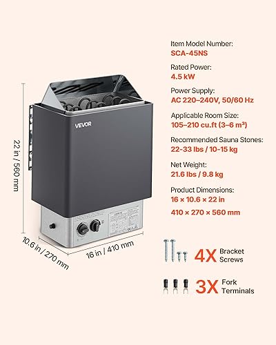 Miniatura 7 de VEVOR Calentador de sauna, estufa eléctrica de sauna de 220 V, calentador de sauna de baño de vapor, temporizador de 3 horas y temperatura ajustable