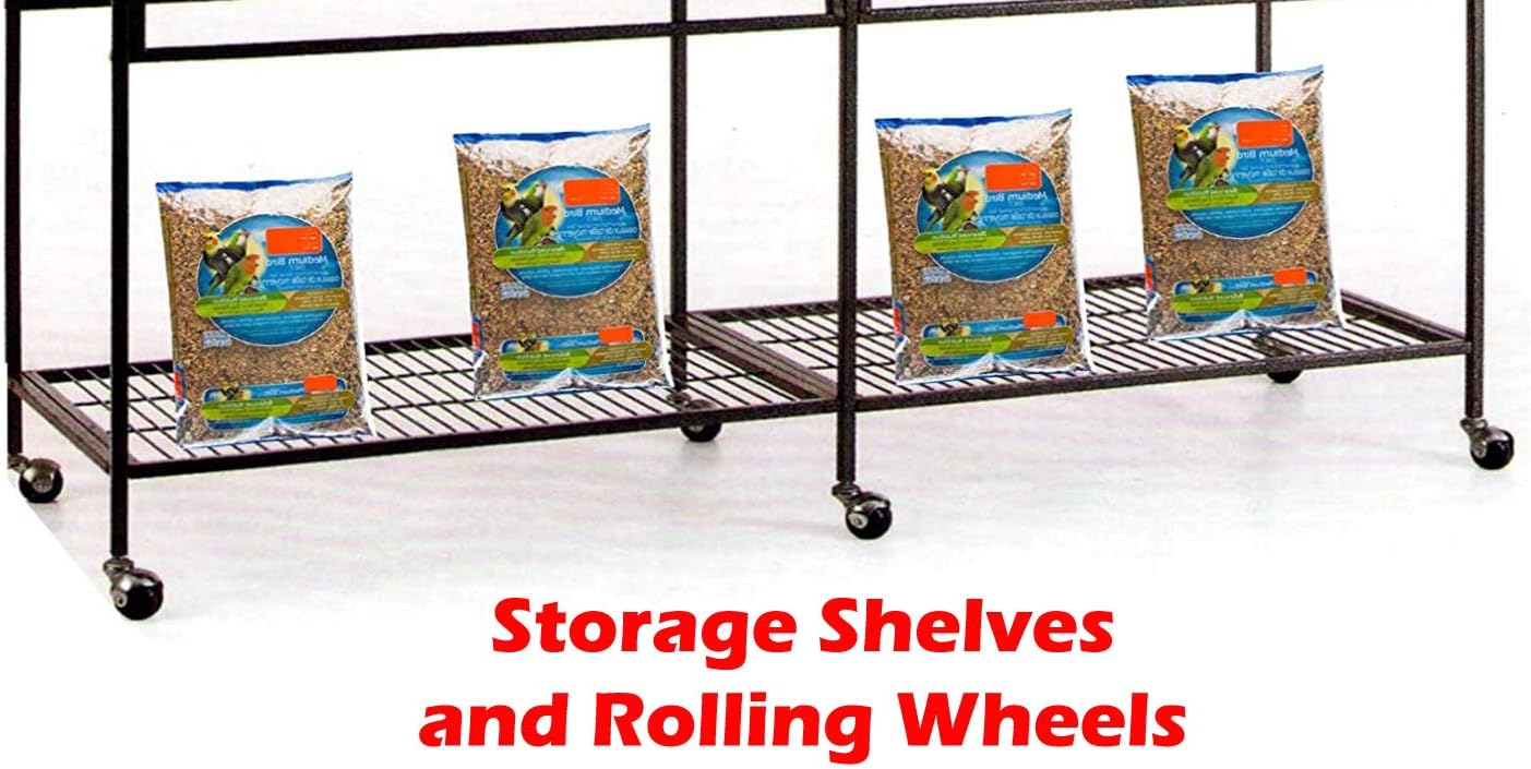 Mcage Extra Large Wrought Iron Double Cage with Center Slide Out Divider 3-Levels Ferret Chinchilla Sugar Glider Cage with Removable Rolling Stand