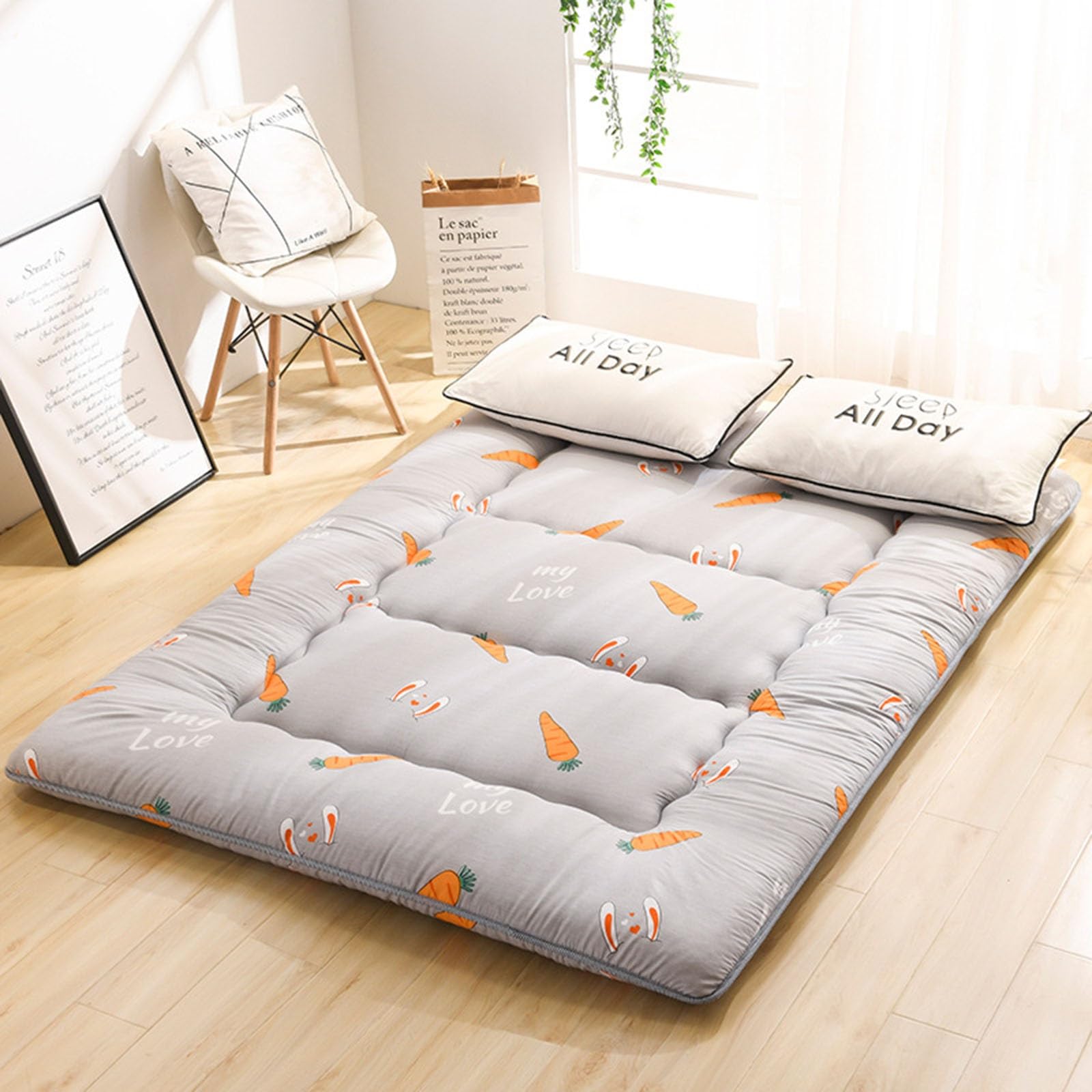 10cm Thick Portable Camping Mattress Foldable Roll Up Floor Lounger Couch Bed Double Sleeping Mat Soft Futon Mattress Tatami Floor Mat for Back Pain Relief ( Color : D , Size : 120 x 190 cm (47 x 75 i