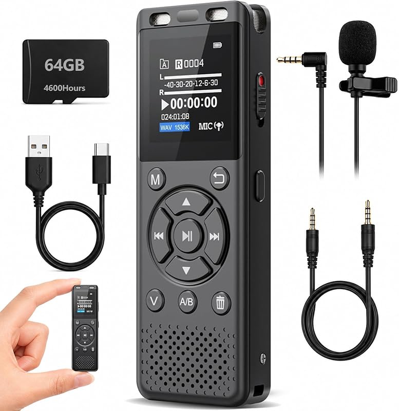 Tonfarb 64GB Digital Voice Recorder with Playback,Audio Recording Device