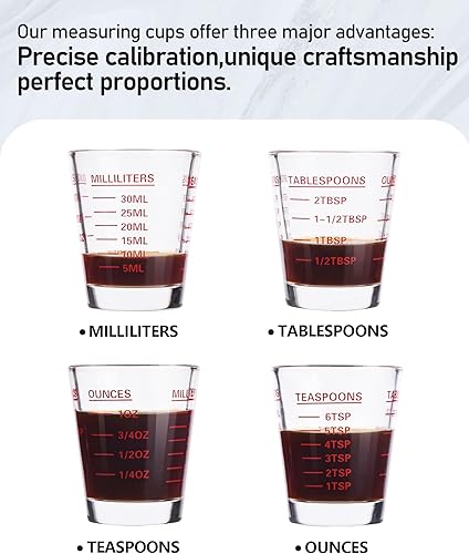 Miniatura 3 de Juego de vasos medidores, 2 vasos de chupito de espresso, vidrio pesado líquido, medición incremental, 1 oz, 2 cucharadas, 6 cucharadas, 1.0 fl oz,