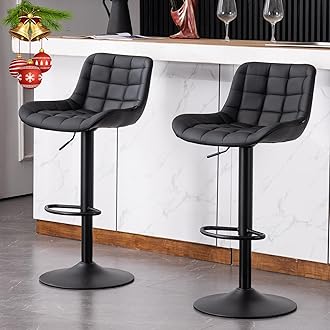 YOUTASTE Black Bar Stools Set of 2 Counter Height Bar Stool Faux Leather Upholstered Barstools Mid Century Modern Adjustable Swivel High Back Bar Chairs for Home Kitchen Island