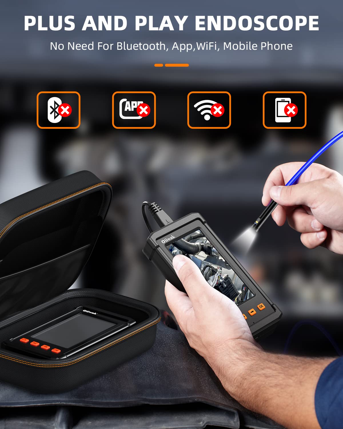 Dual-Lens Endoscope Camera,8mm Oiiwak 4.3” IPS Screen 1080P HD Borescope Inspection Camera, IP68 Waterproof Snake Drain Camera with 7 LED Lights/32GB Card/Carrying Case (16.5FT/5M)