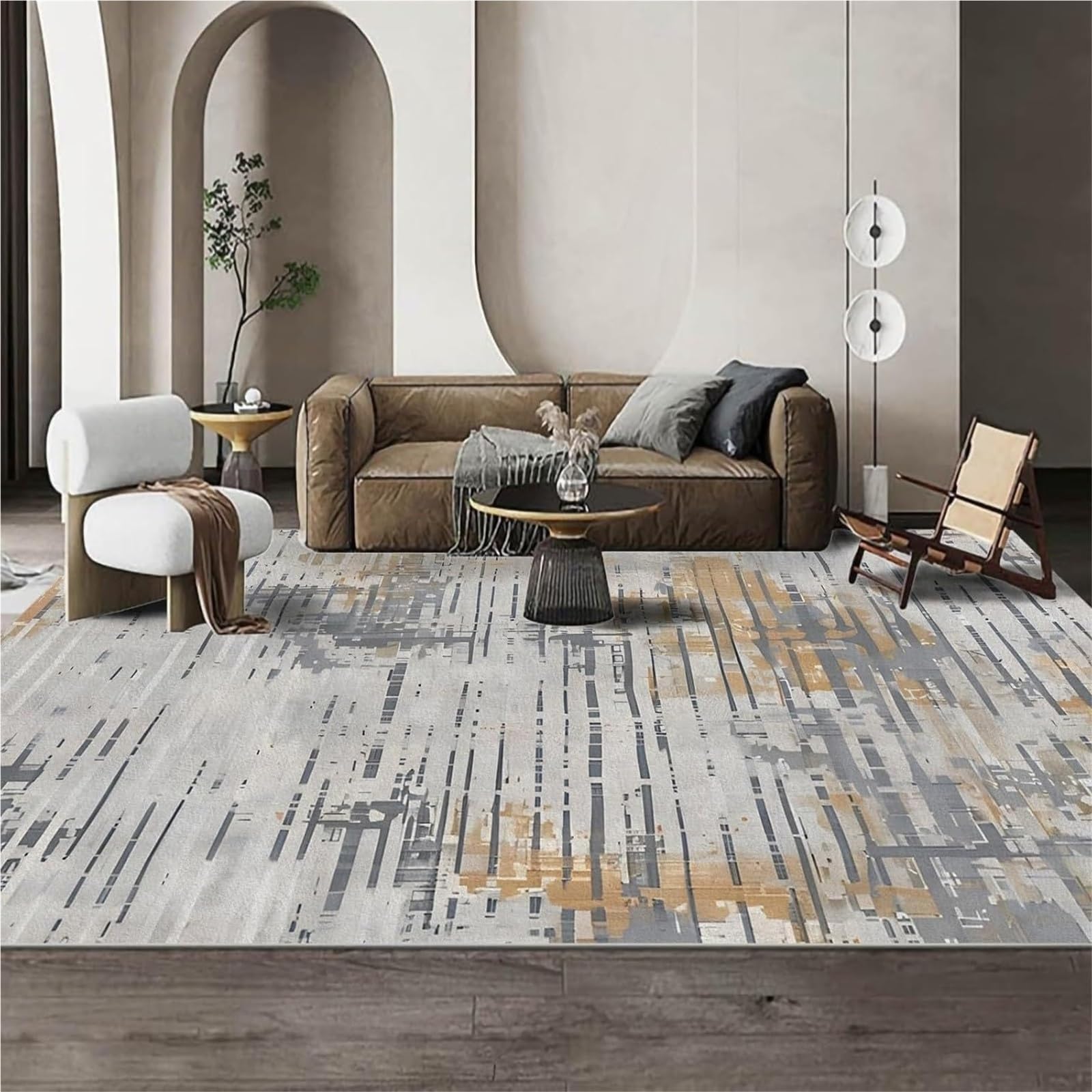 Tapis doux à motif art abstrait moderne pour une chambre chaleureuse