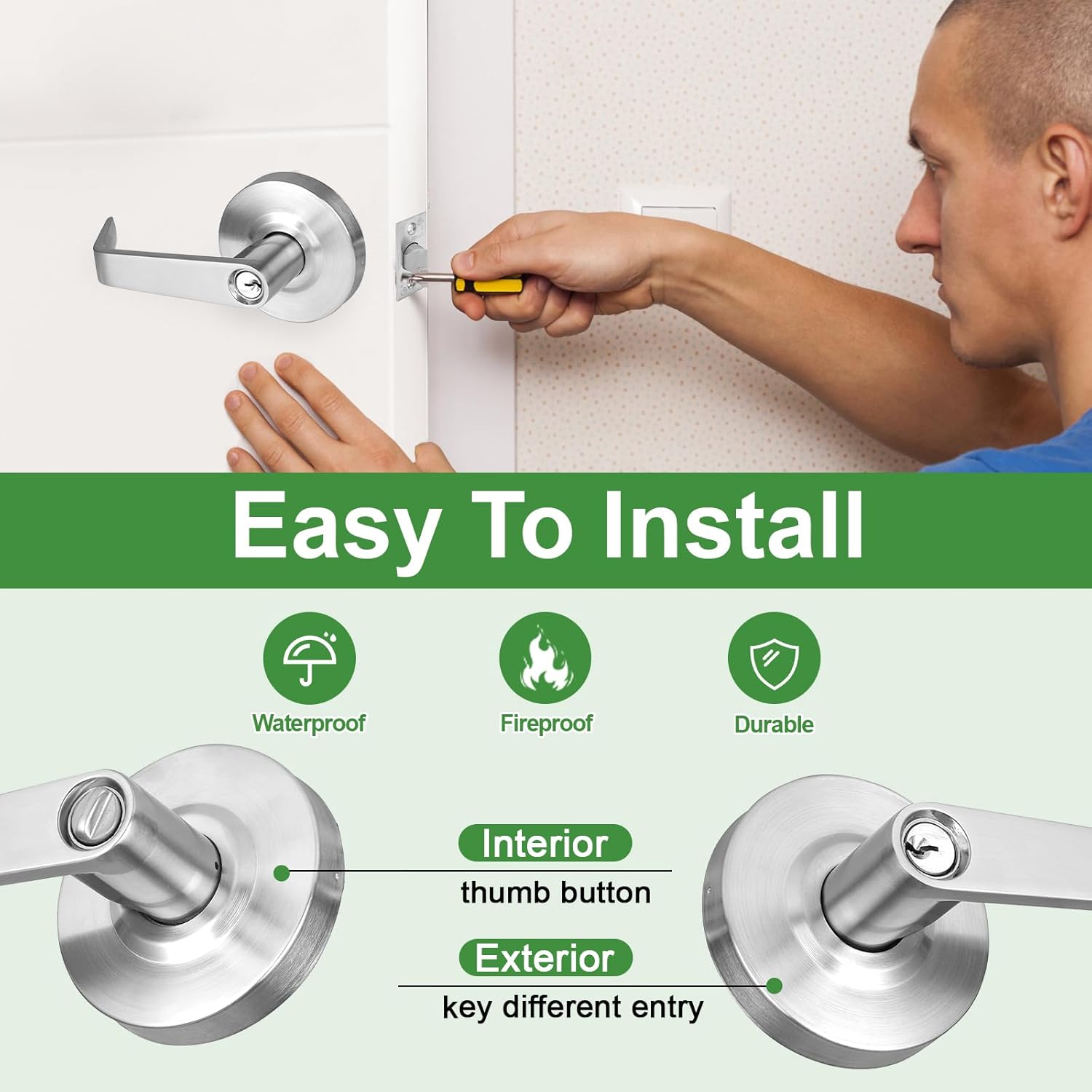 ANSI Grade 2 Commercial Keyed Entry Door Lever Handle with UL Listed, ADA Complaint, Satin Chrome 26D,GRD2-72ET-1P