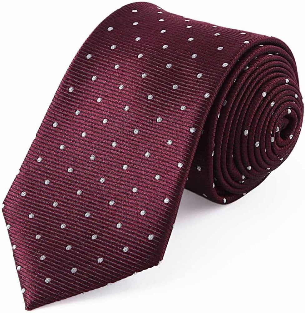 Men's Tie Formal Polka Dot Silk Wine Red Flower Yarn-dyed