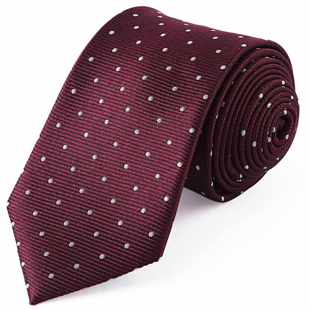 Men's Tie Formal Polka Dot Silk Wine Red Flower Yarn-dyed | D