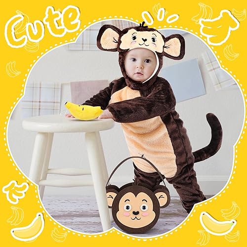Miniatura 7 de Xtinmee Juego de 3 disfraz de mono de peluche para Halloween, incluye bolsa de juguete de plátano para fiesta de disfraces de Halloween