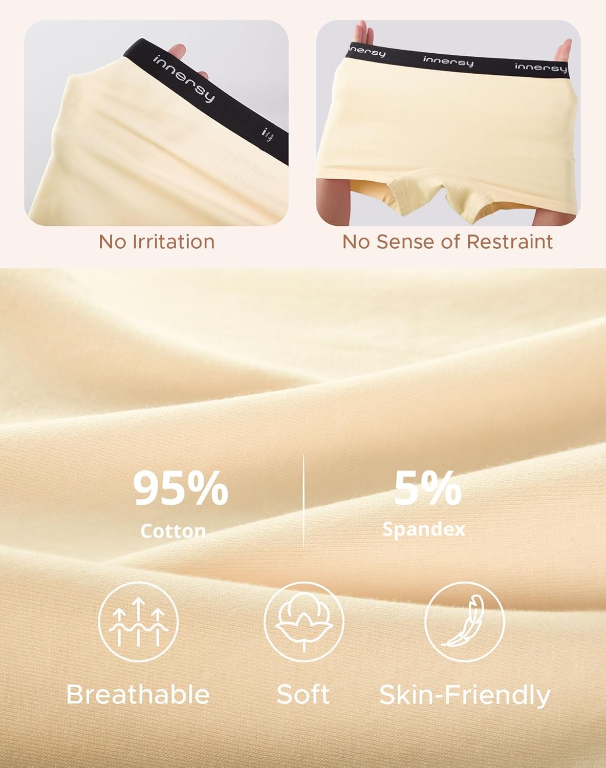 INNERSY Women's Boy Shorts Underwear Cotton Boyshorts Panties High Waist Boxer Briefs 4-Pack - Image 5