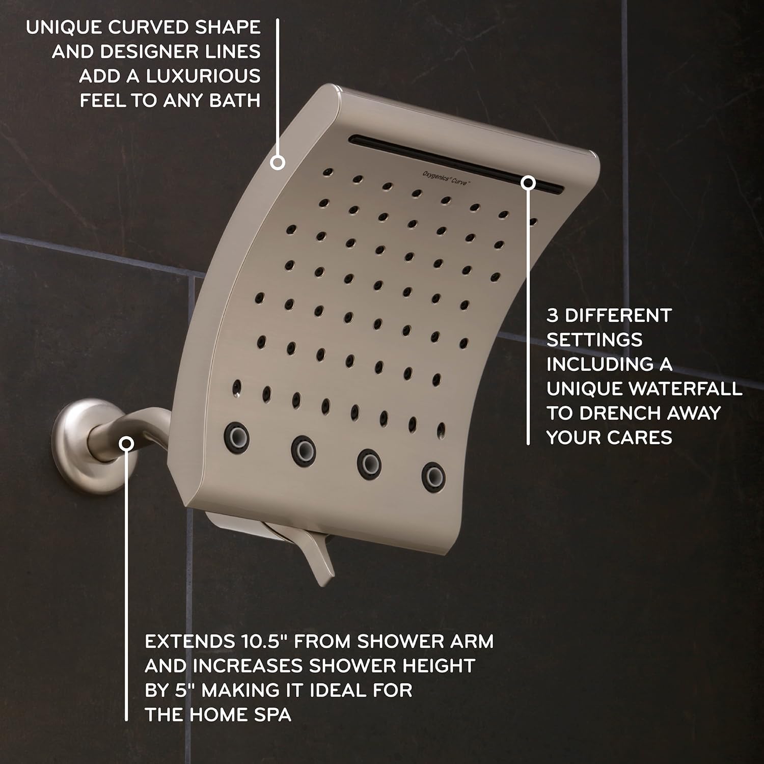Oxygenics Curve 3-Setting Brushed Nickel Rain Shower Head