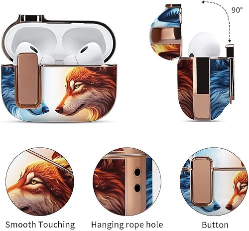 Miniatura 5 de Headphone Cover Compatible with Airpods Pro 2 Case Water Ice Fire Flame Wolf, Plastic, with Lock, Shockproof Protective