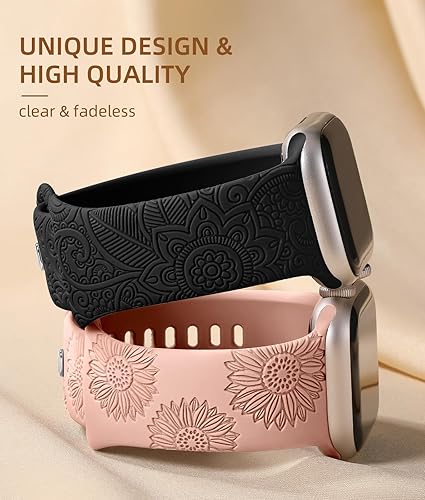 Vista 33 de Odbeai Correa deportiva de silicona suave con grabado floral compatible con Apple Watch de 1.496 pulgadas, 1.575 pulgadas, 1.614 pulgadas, 1.654