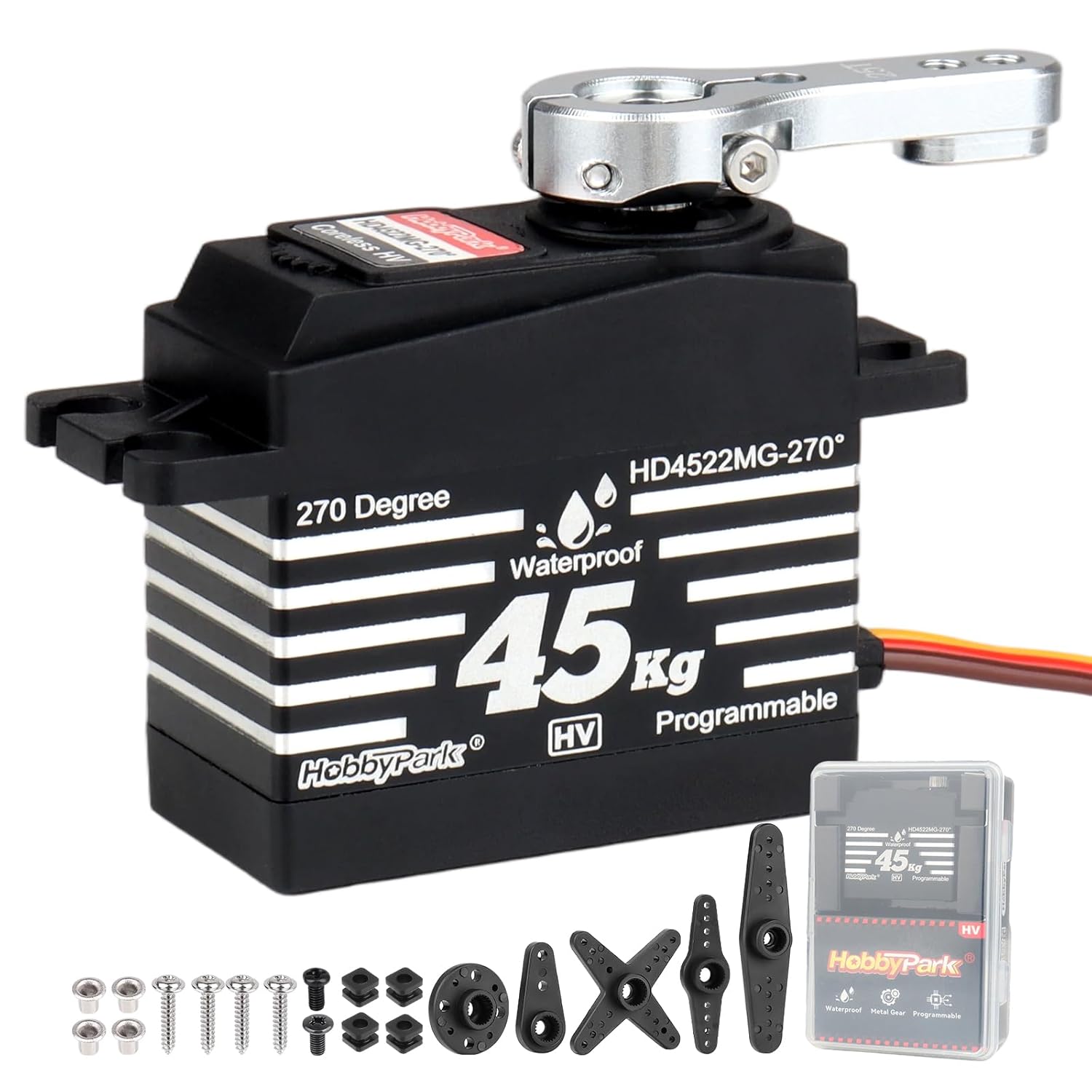HobbyPark 45kg Waterproof 270 Degree Servo High Torque Coreless Motor Stainless Steel Metal Gears Digital for RC Crawler Car, Truck, Robot Project, Arduino, High Voltage 5-8.4V, Programmable