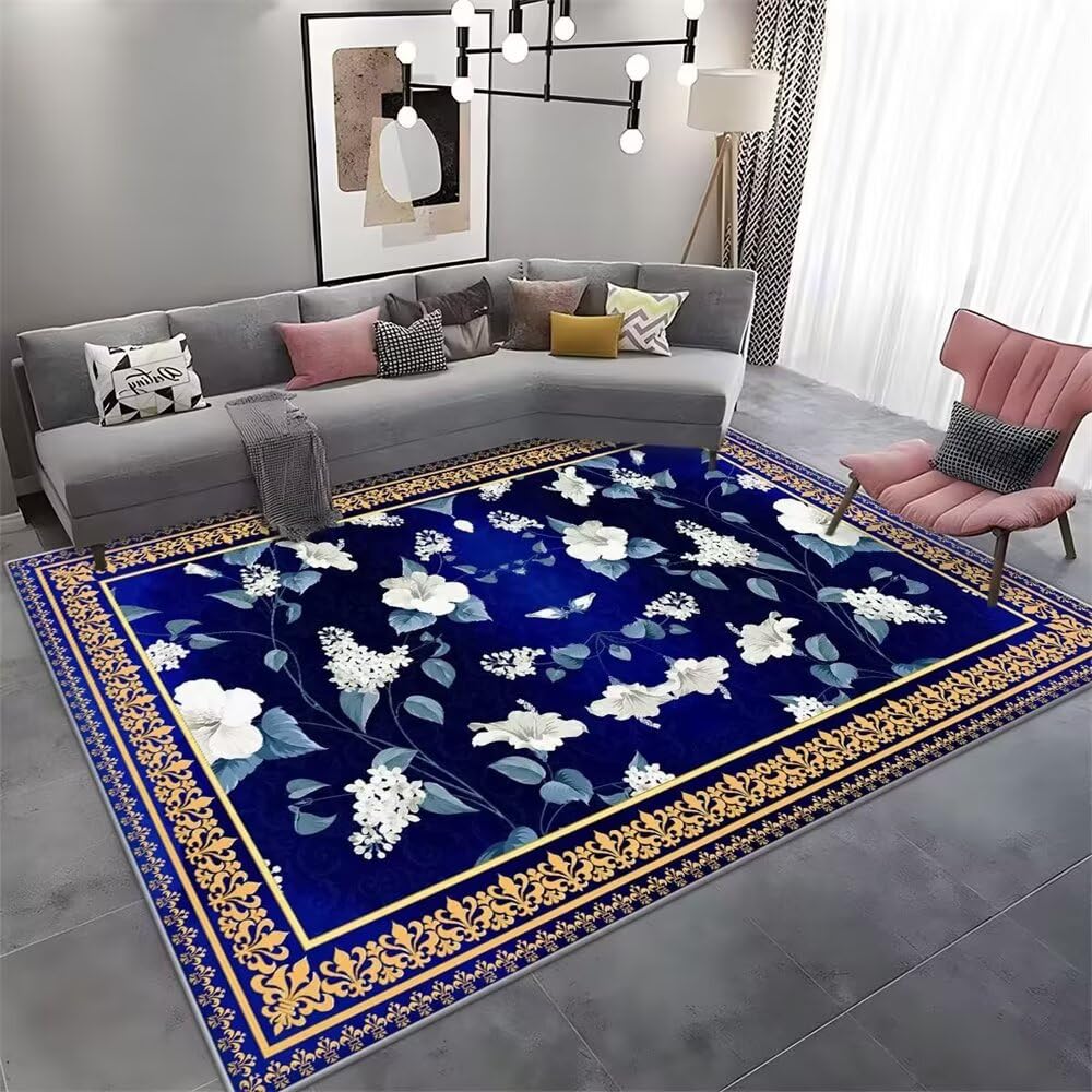 Tapis de décoration la maison bleu blanc grand format 250x300 cm élégant