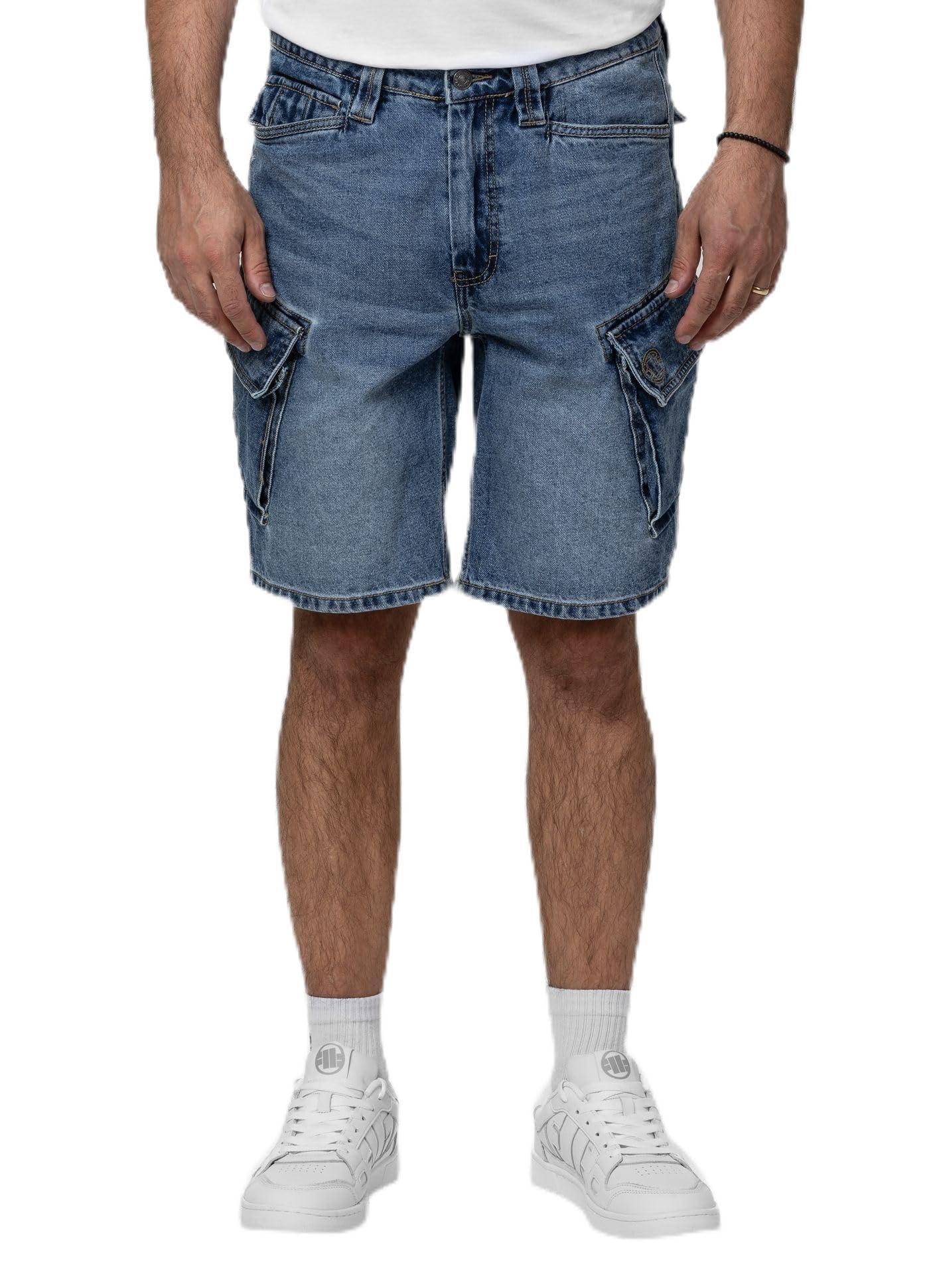 PITBULL Herren Jeans Shorts STRANDWAY Cargo Shorts Männer Denim Bermuda Regular Fit mit Washed-Effekt und Cargotaschen