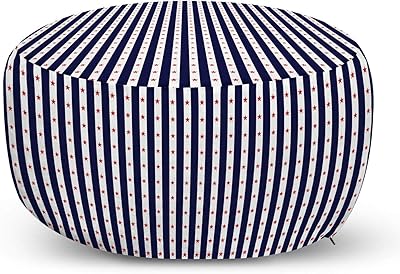 Ambesonne USA Pouf Cover with Zipper, Happy Fourth of July Famous Day of States with Vertical White Stripes and Stars, Soft Decorative Fabric Unstuffed Case, 30" W X 17.3" L, Indigo Red White