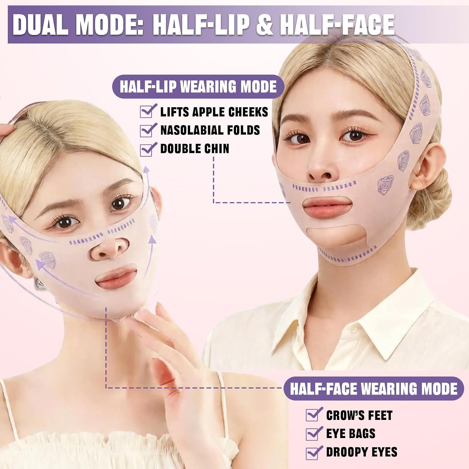 2 Pack Chin Strap for Sleeping,Chin Lifting Mask,Reusable Jawline Shaper for Tightening the Jawline and Reducing Double Chin,Lifting & Firming,Prevents Sagging (Light Pink)
