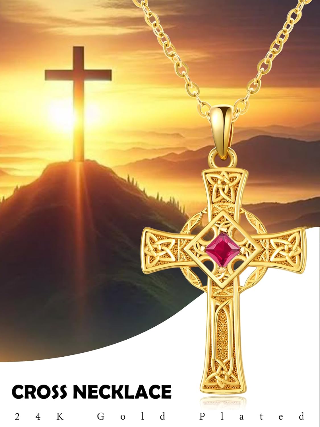 Valentine's Day Irish Jewelry Celtic Cross Necklaces for Women Anniversary Birthday Gift Protection Christian Cross with Square Birthstone - Image 5