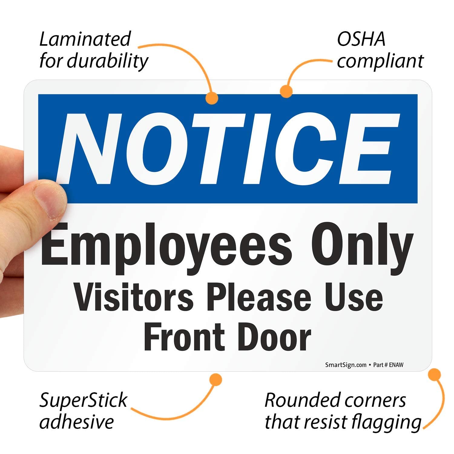 SmartSign “Employee Entrance Only” Aluminum Sign – 10x14 Inches, Black/Blue On White - View #2