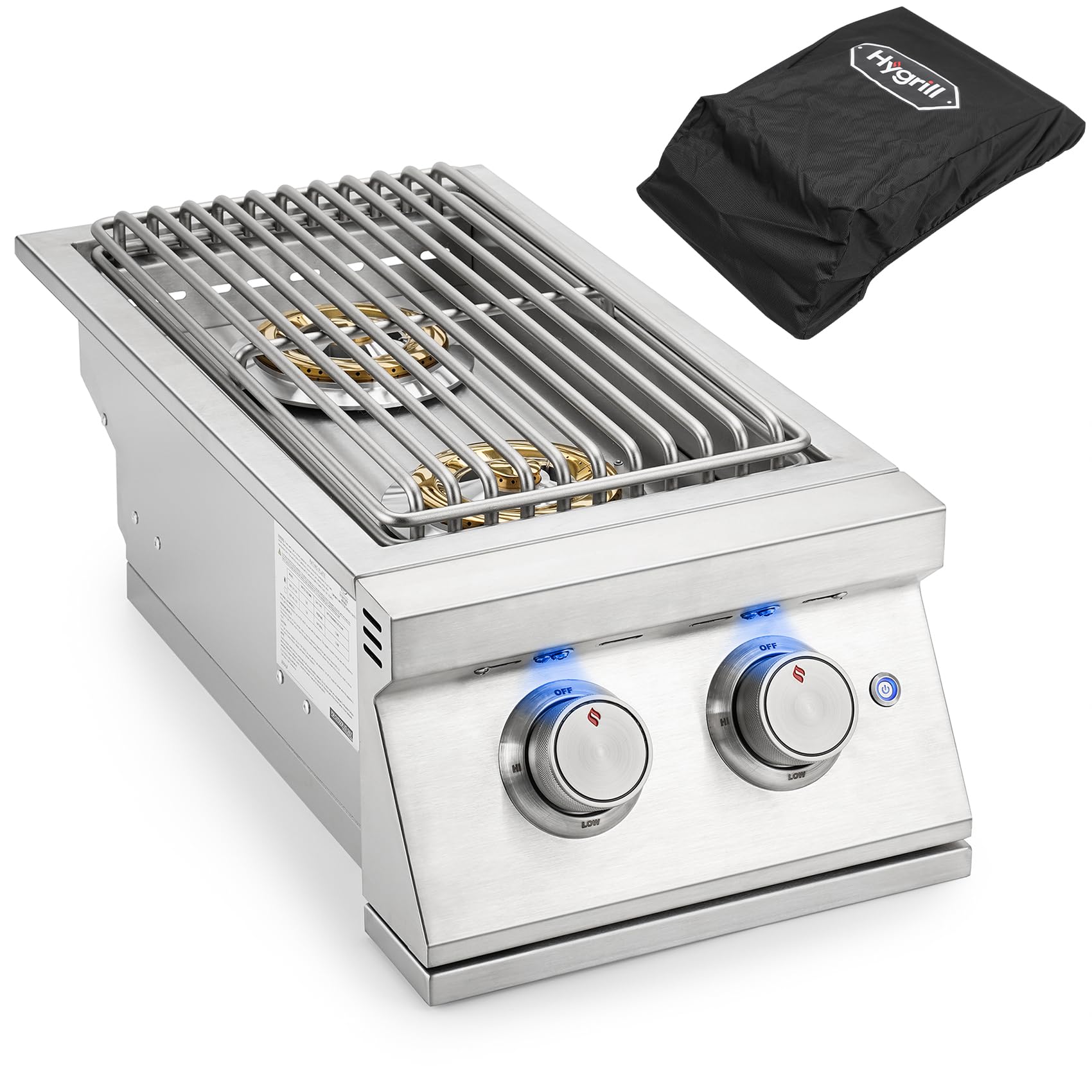 Hygrill 24,000BTU Liquid Propane Double Side Burner, Built In Double Grilling Side Burners for Outdoor Kitchen, Outdoor BBQ Grill Island