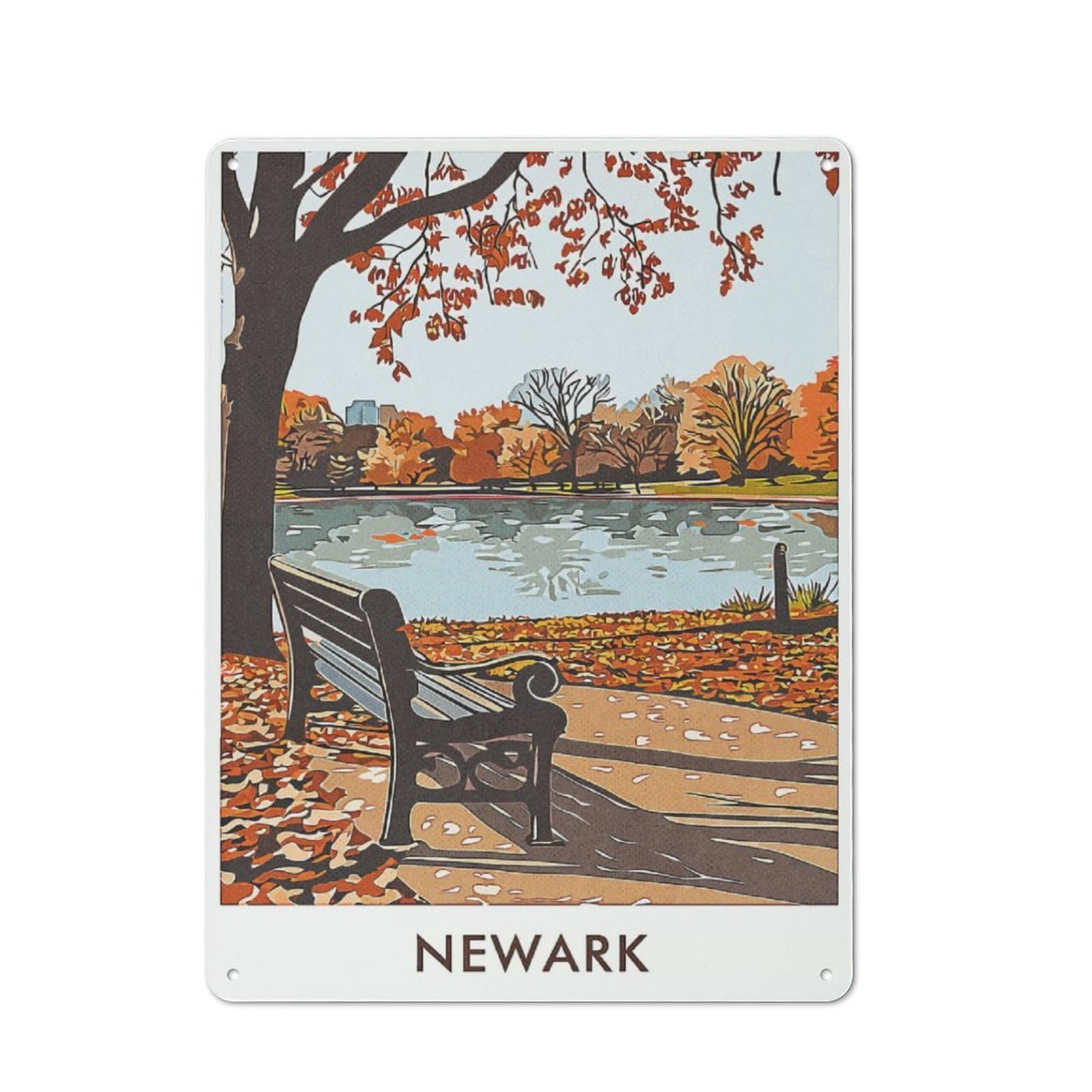 Junmoney Style-24 Newark Park Autumn Scene Warehouse Style Metal Wall Decor 40X30cm, Metal Wall Sign For Workspace, Cafe, Hallway Or Garage