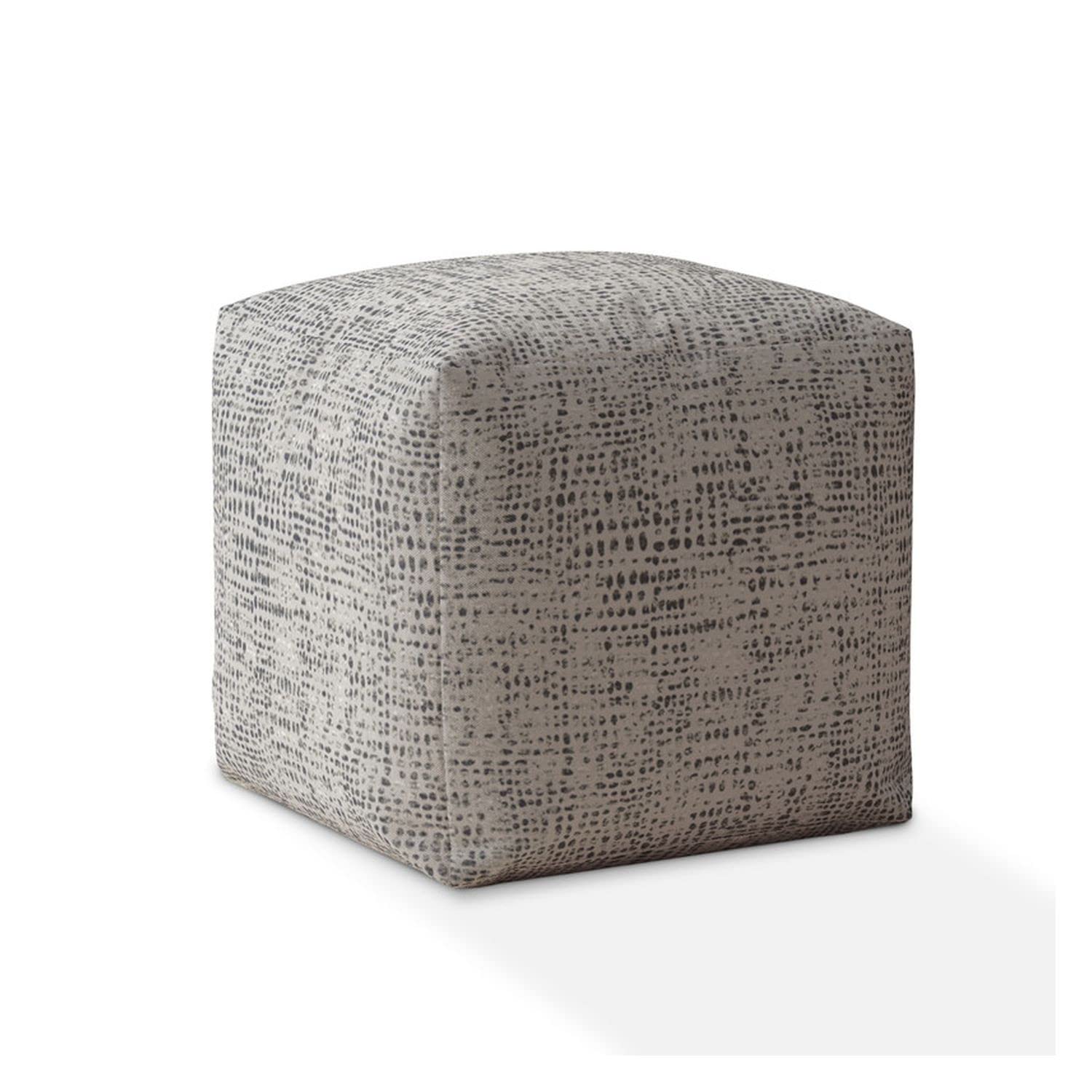 HomeRoots 17" Grey and Black Canvas Abstract Pouf Ottoman