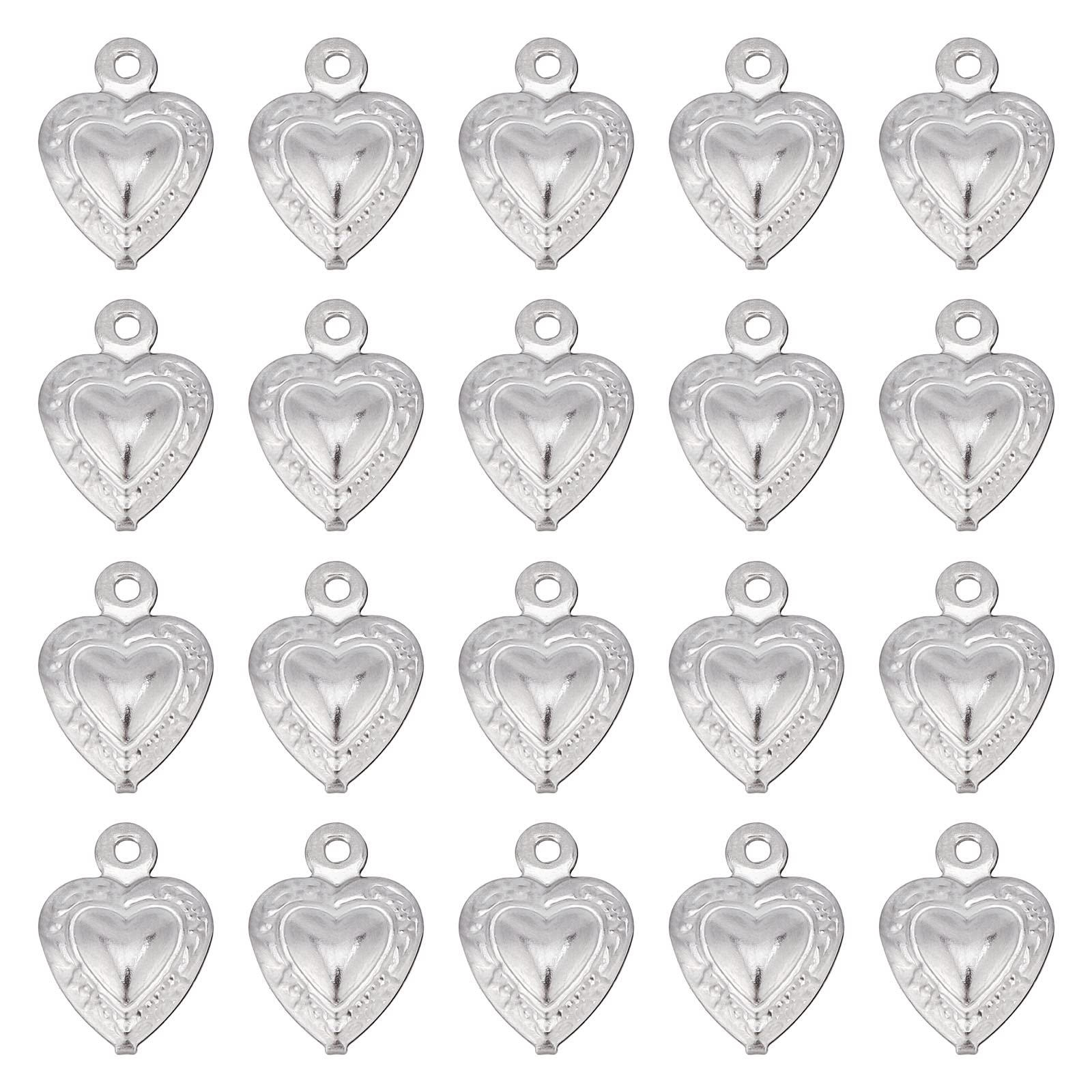 SUNNYCLUE 1Scatola 100pezzi Ciondoli A Cuore In Acciaio Inossidabile Cuori Ciondolo Amore Piccolo Bifacciale Gonfio San Festa Della Mamma Ciondoli per Gioielli Creazione di Ciondoli Collana Bracciale