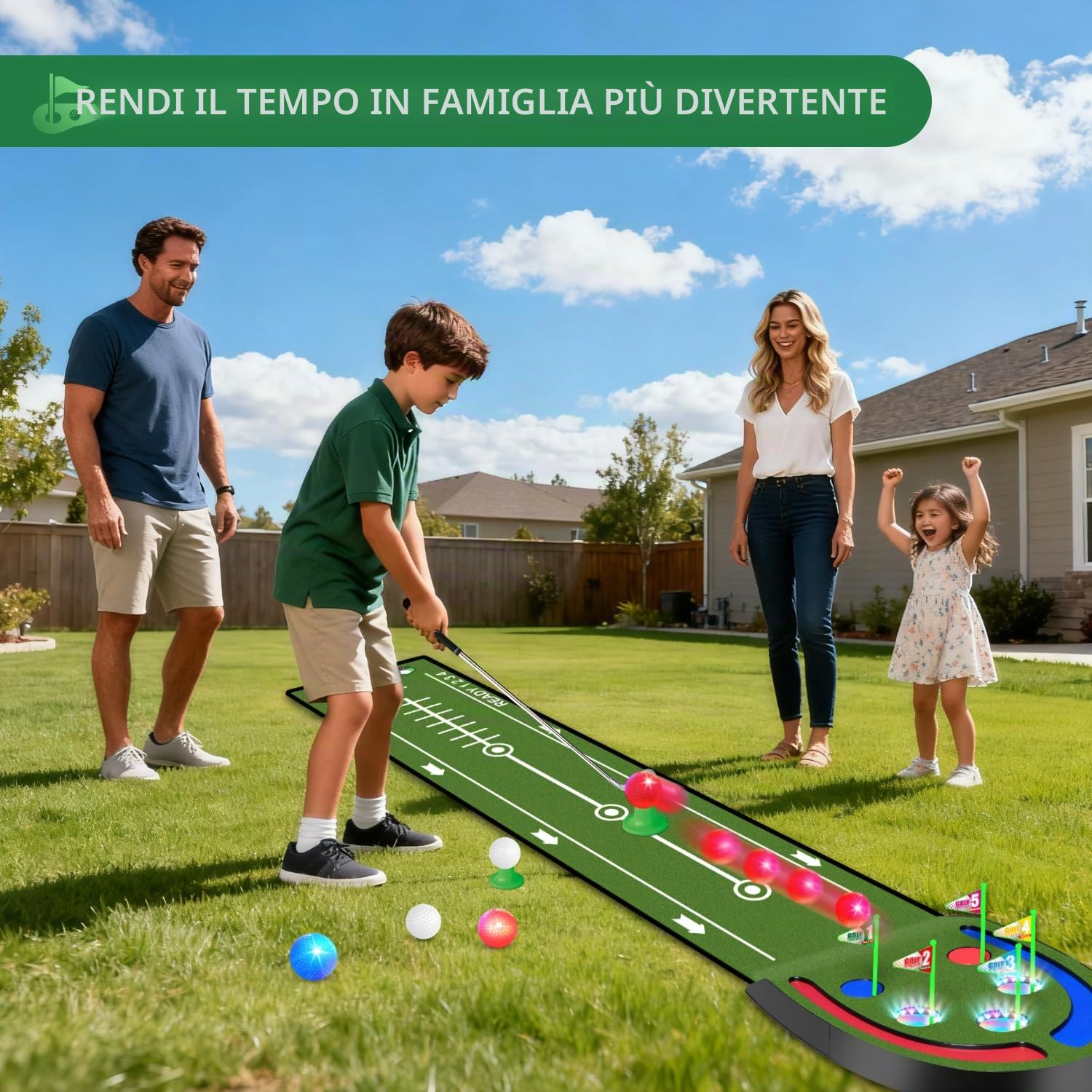 Vatos Golf Game Indoor-Tappetino da Golf per Bambini con Palline e buche a LED, Mazze da Golf, Divertimento al Chiuso e all'aperto per casa, Cortile, Ufficio, Regali per Bambini, Adolescenti e Adulti