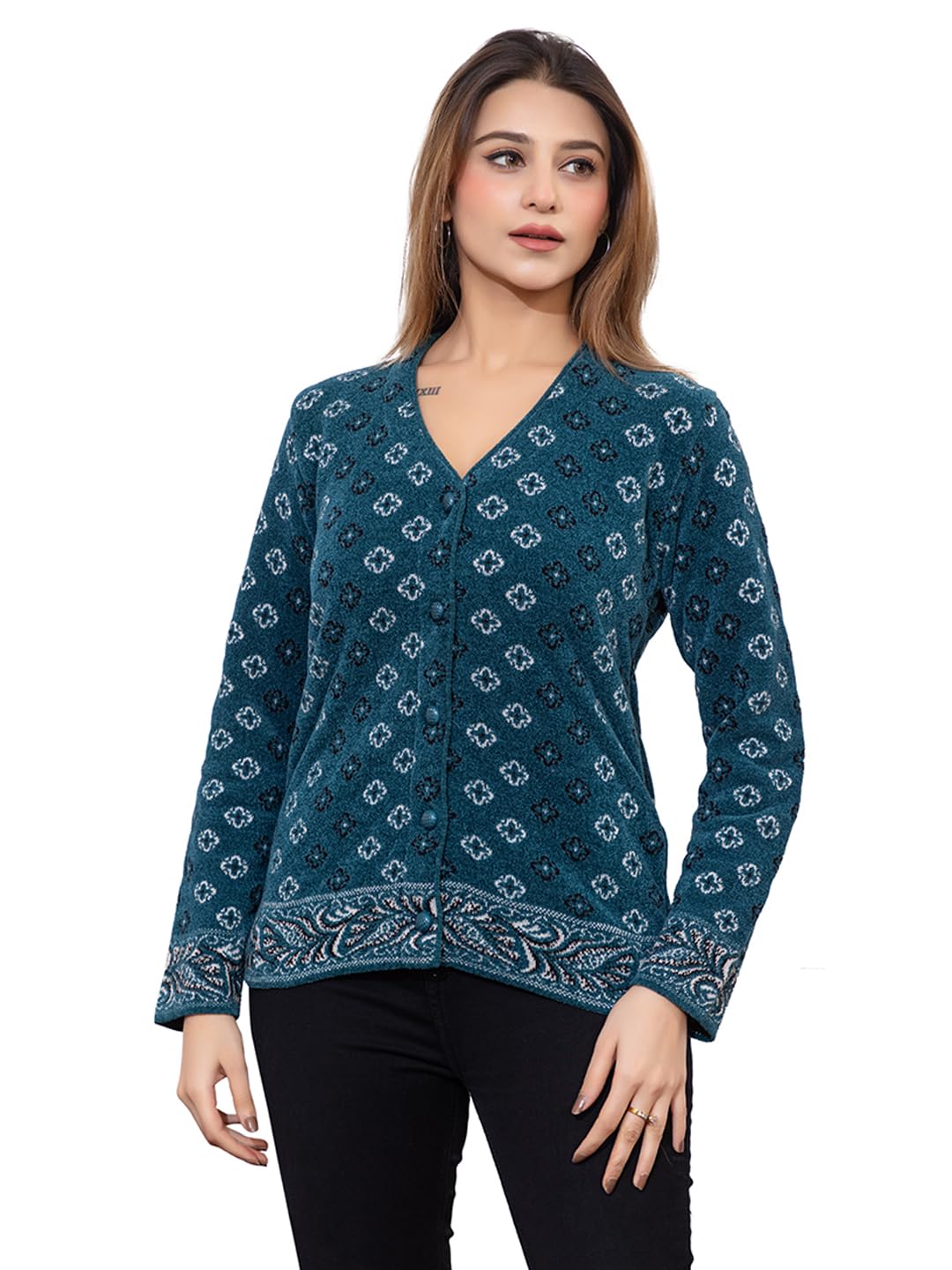 twenty me Self Design Full Sleeve V Neck Acrylic Wool Warm Cardigan for Women (2900)-picture-35