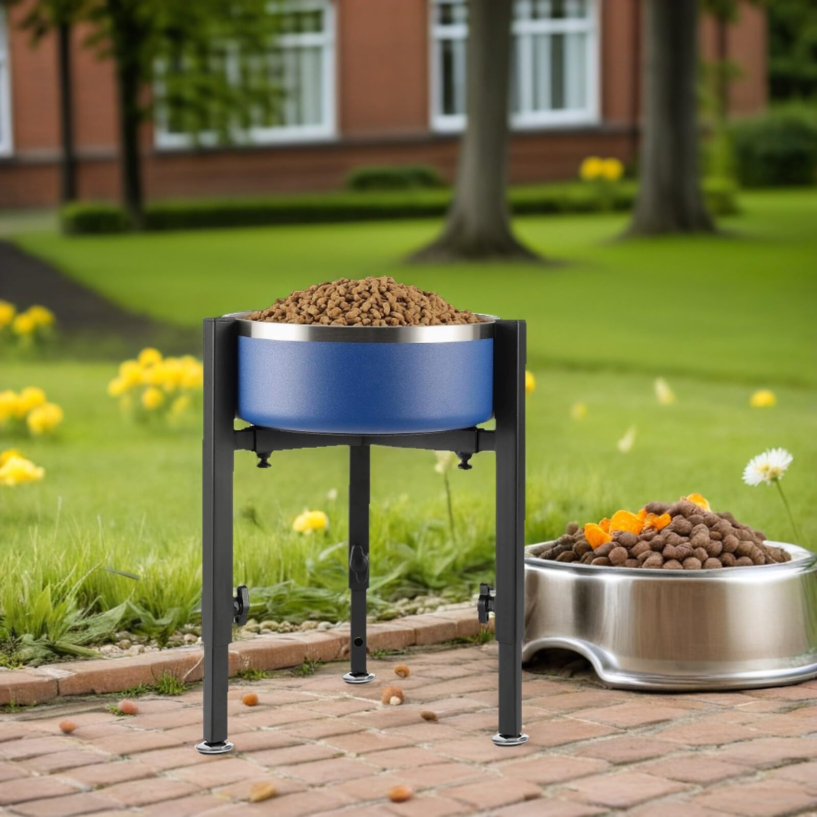 Soporte para Cuencos para Perros Elevado y Ajustable de Hierro Negro