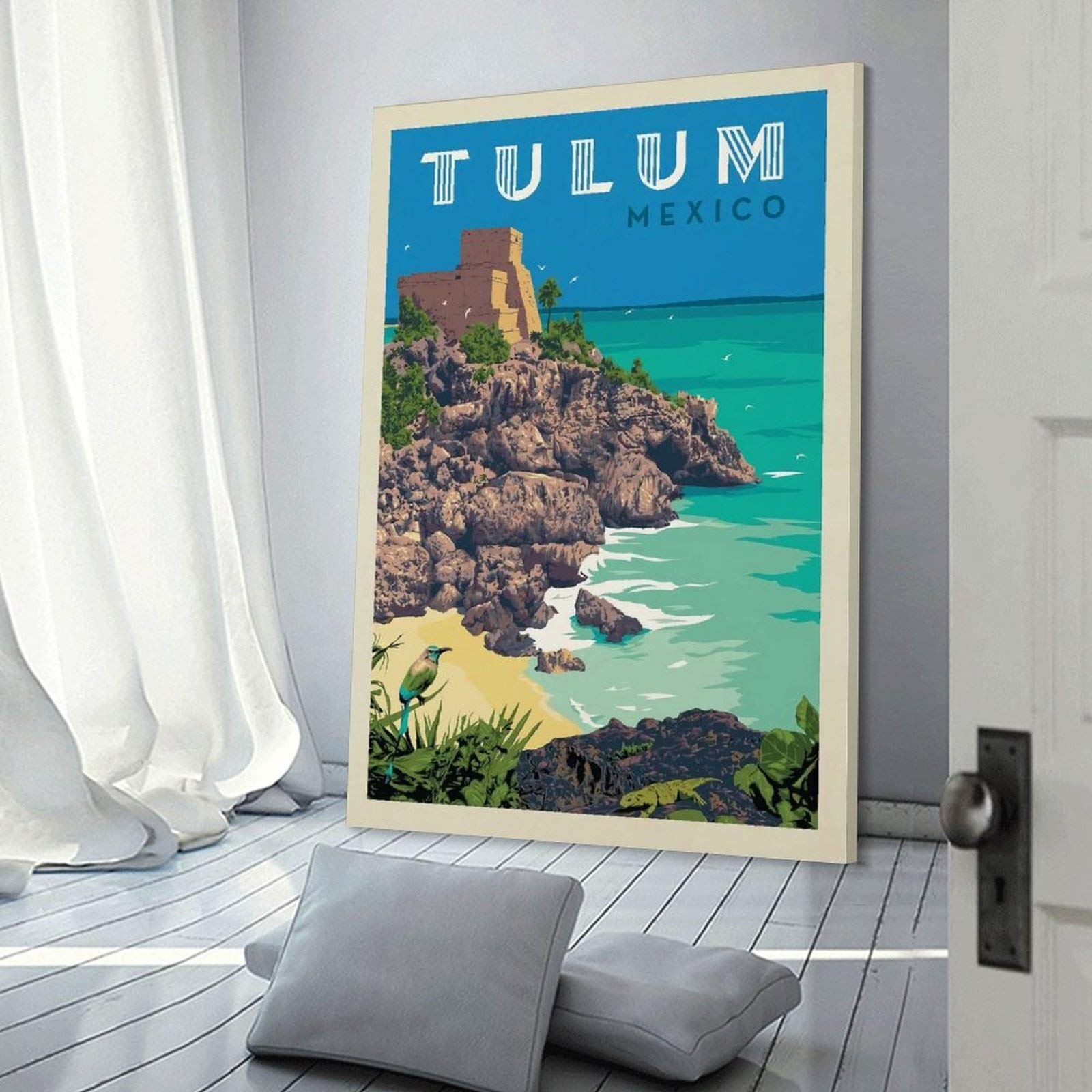 Poster Tulum Mexique Vintage - Affiche Murale Sur Toile, Style Voyage Rétro, 20x30 Cm, Décoration Chambre Ou Salon Boho Chic