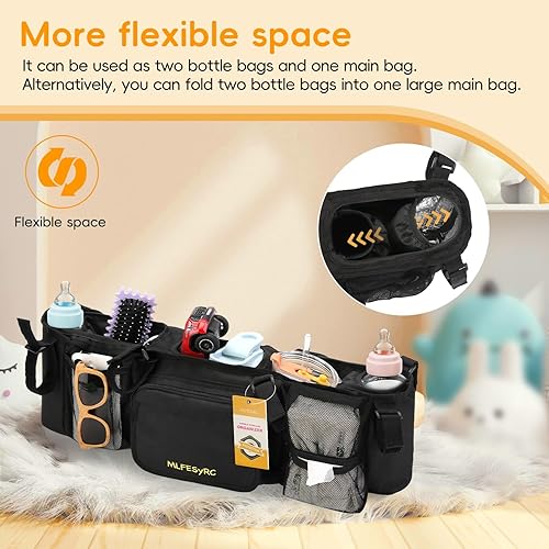 Miniatura 5 de Organizador de cochecito doble para Bob Duallie y Baby Jogger City Mini GT2, accesorios de cochecito de bebé doble con 2 bolsillos enfriadores,