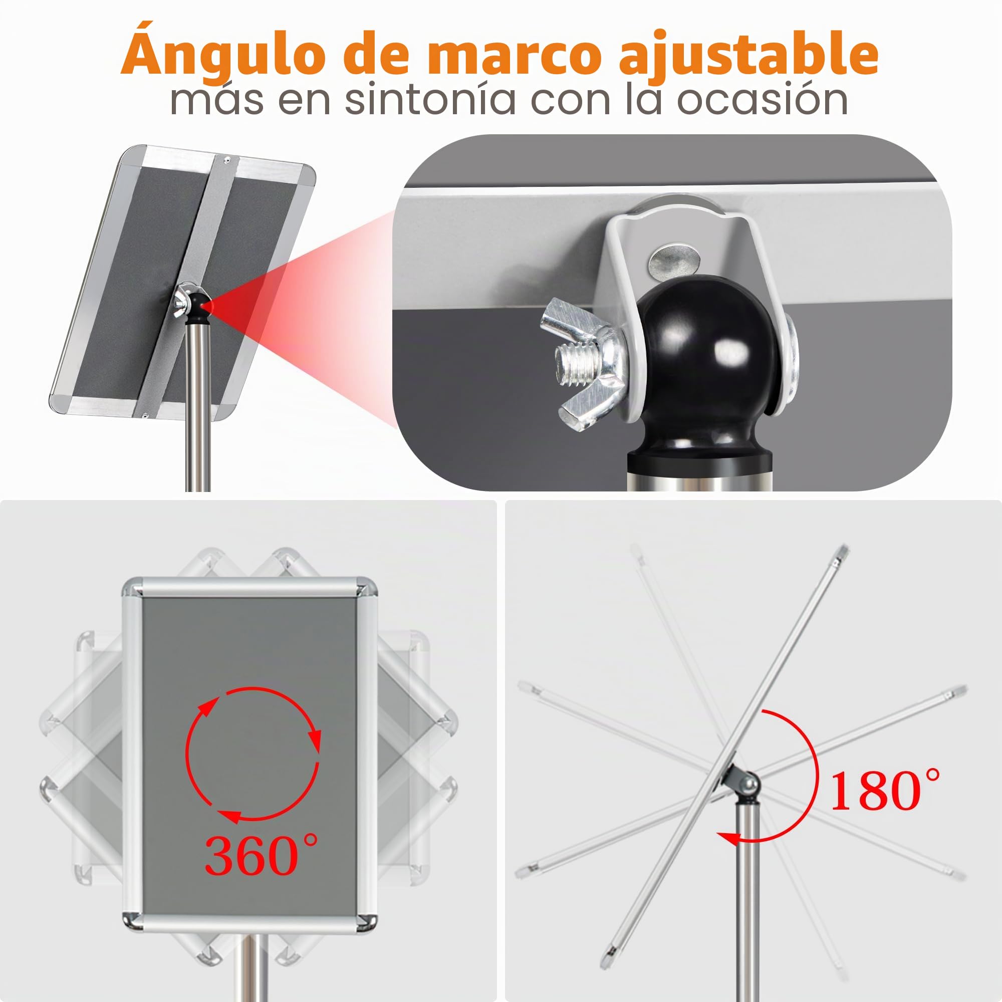 6 Unidades Soporte Ajustable para Carteles A3 Aluminio | 360° Giratorio Soporte Publicitario e Información con Esquinas Redondeadas | Expositor para Menú, Publicidad, Poster, Bodas, Plateado