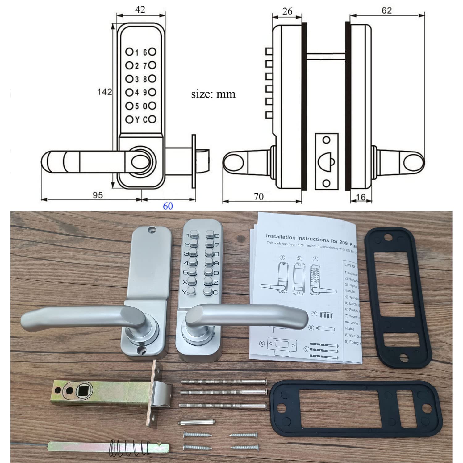 Cerradura impermeable de la manija de la puerta, Codelocks Digital Mecánico Pulsador cerradura de puerta,Sin claves,aleación de zinc (Plata)
