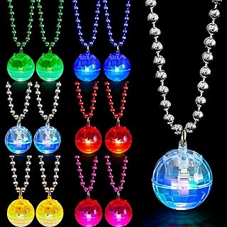 Sasylvia 12PCS LED Disco Ball Necklaces Light up Disco Party Necklaces 70s Disco Necklace Mini Disco Party Favors Costume Necklaces for Stage Props Bachelorette Birthday Disco Party (Multicolor)