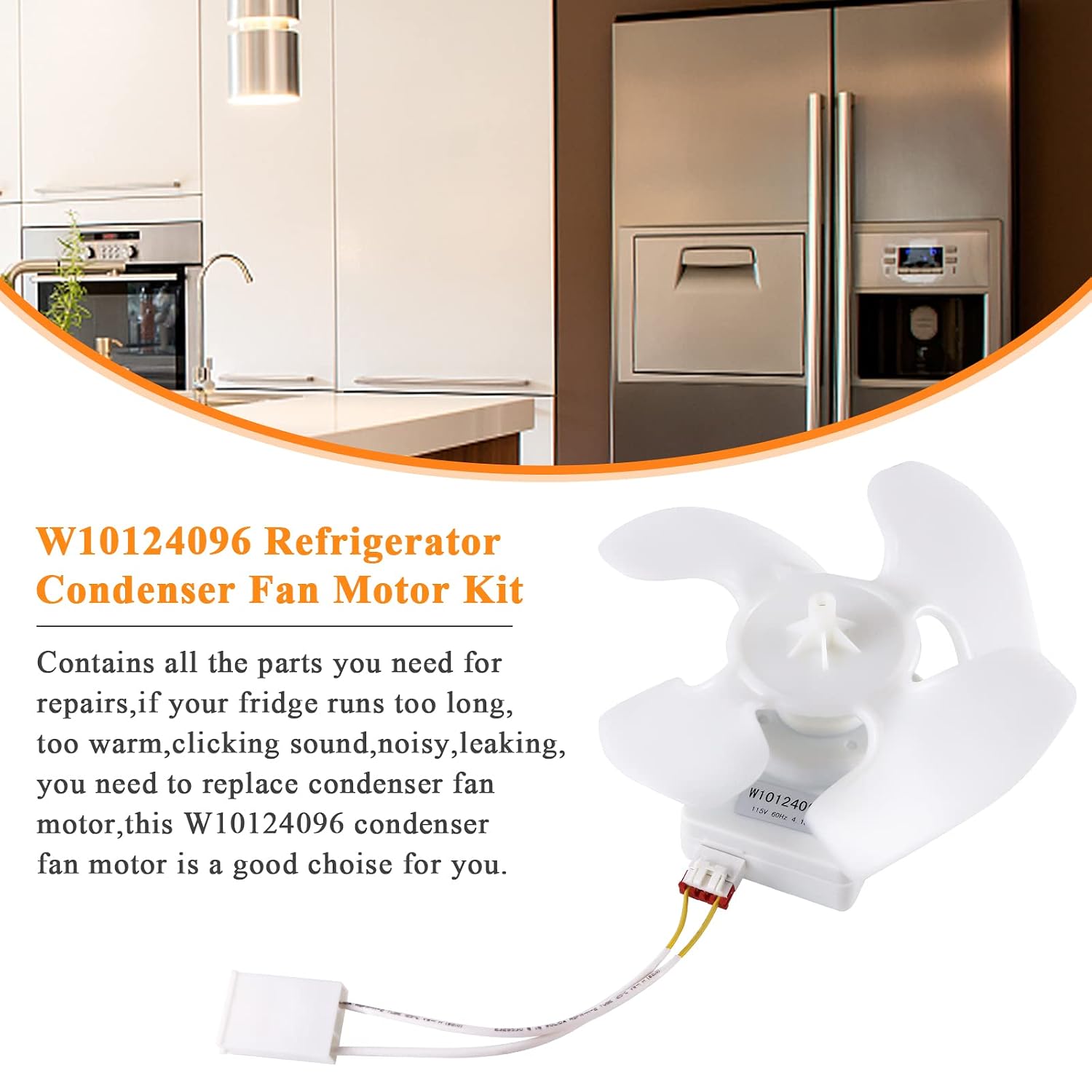 W10124096 Refrigerator Condenser Fan Motor by Blutoget - Fit for Whirlpool Refrigerator Fan Motor - EAP1957416 AP4318657 PS1957416 W10124096VP W10130108 -Contains Blade, Wiring Harness,Hardware
