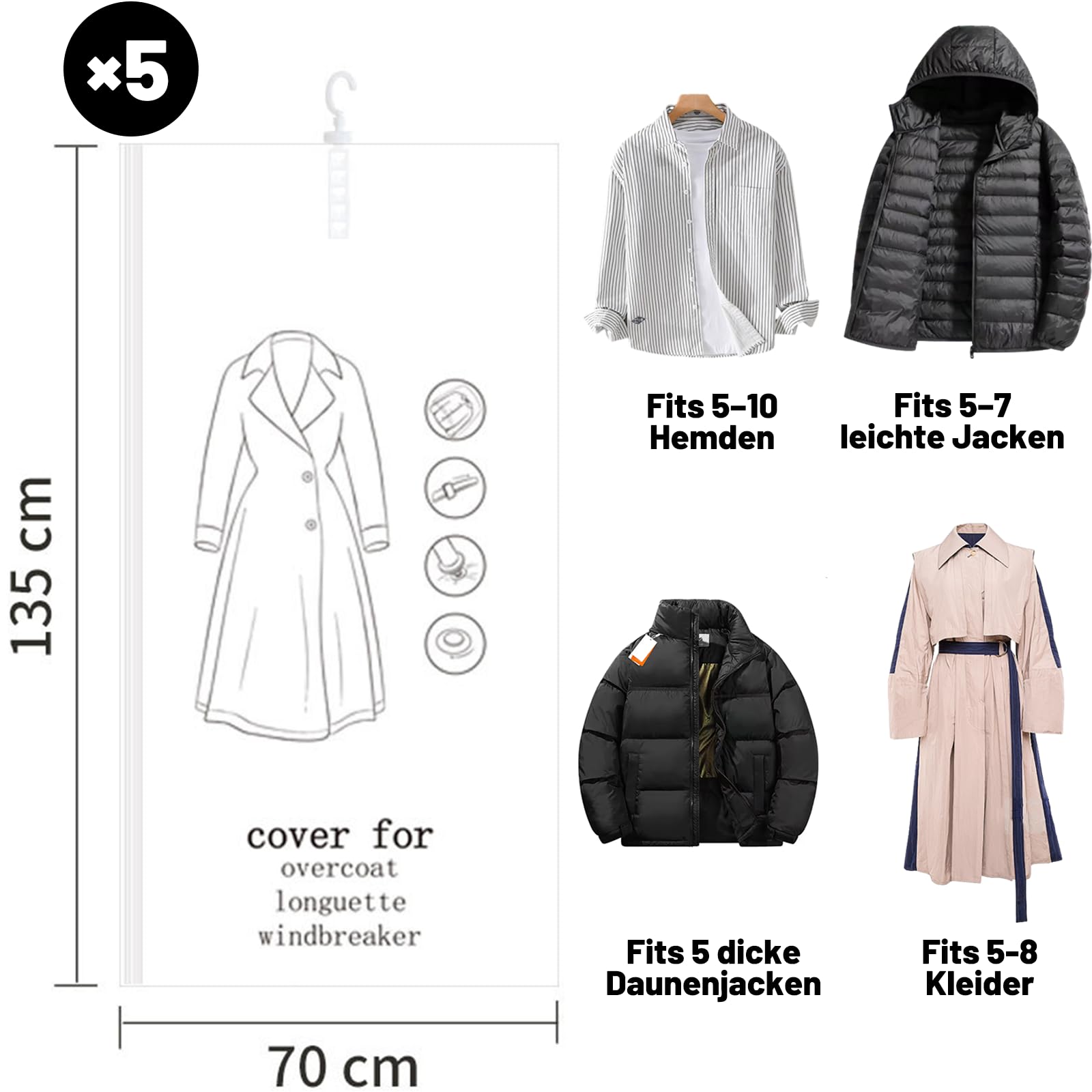 6 stuks vacuüm opbergzakken, vacuümzakken voor kleding