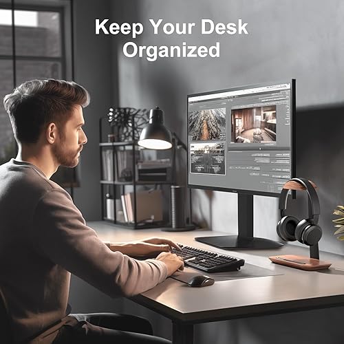 Miniatura 3 de UPERGO Soporte para auriculares de nogal, soporte de auriculares de madera para escritorio, soporte universal para auriculares con base de