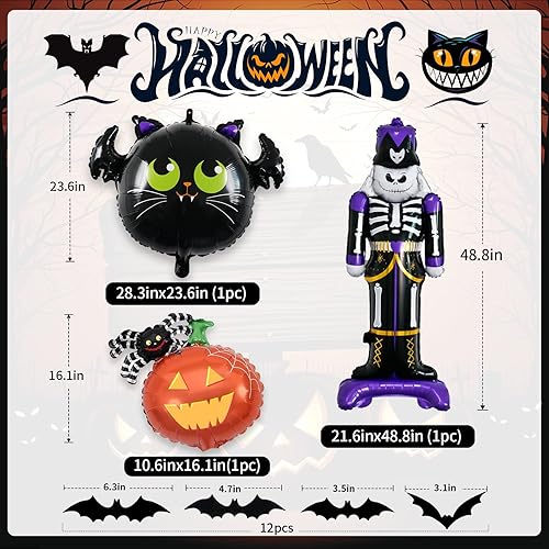 Miniatura 3 de Kit de arco de guirnalda de globos de Halloween, globos rosa macarrón morado con esqueleto de guardia de calabaza, globo de papel de aluminio, globo