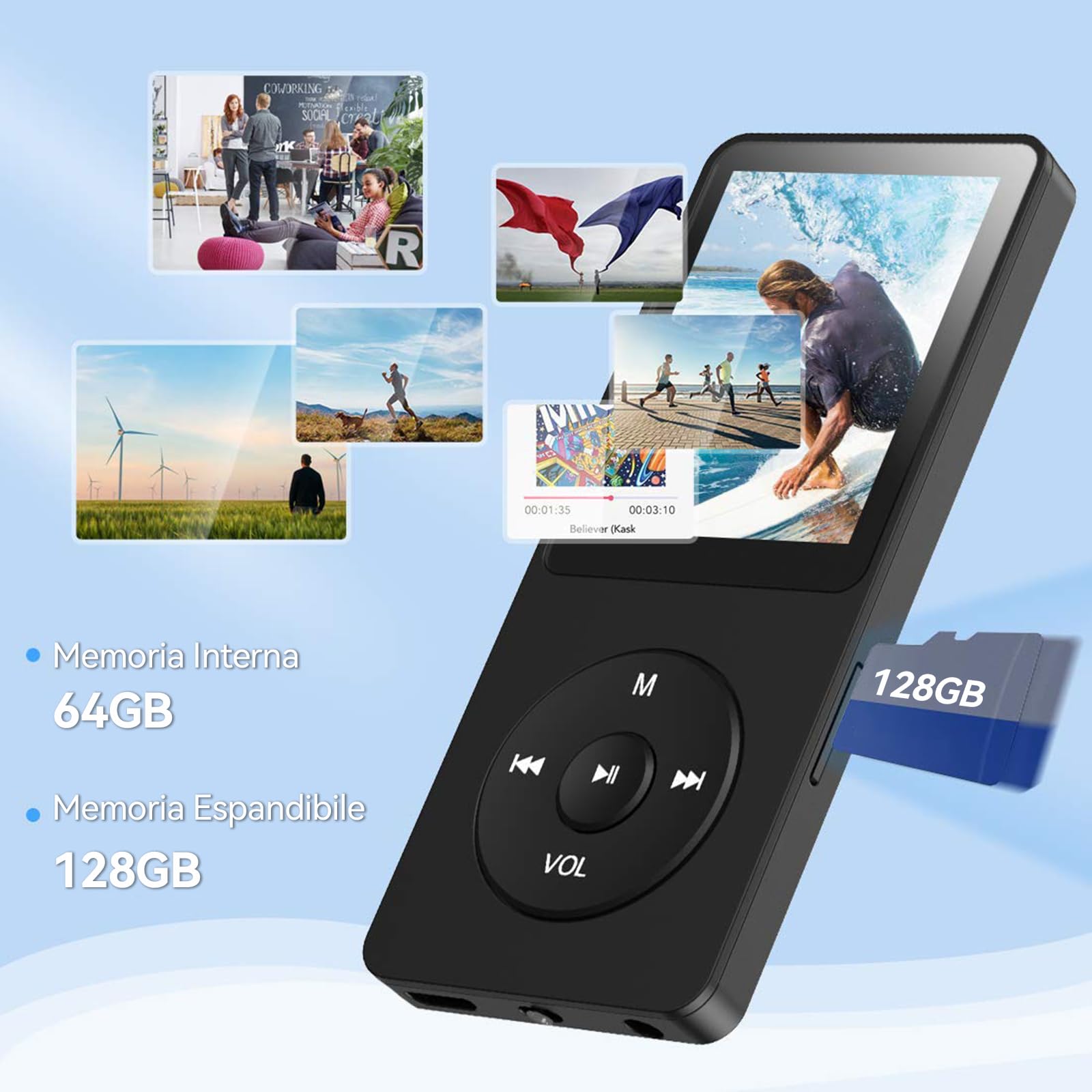 AGPTEK Lettore MP3 Classico da 64 GB, Durata Ultra Lunga fino a 70 Ore