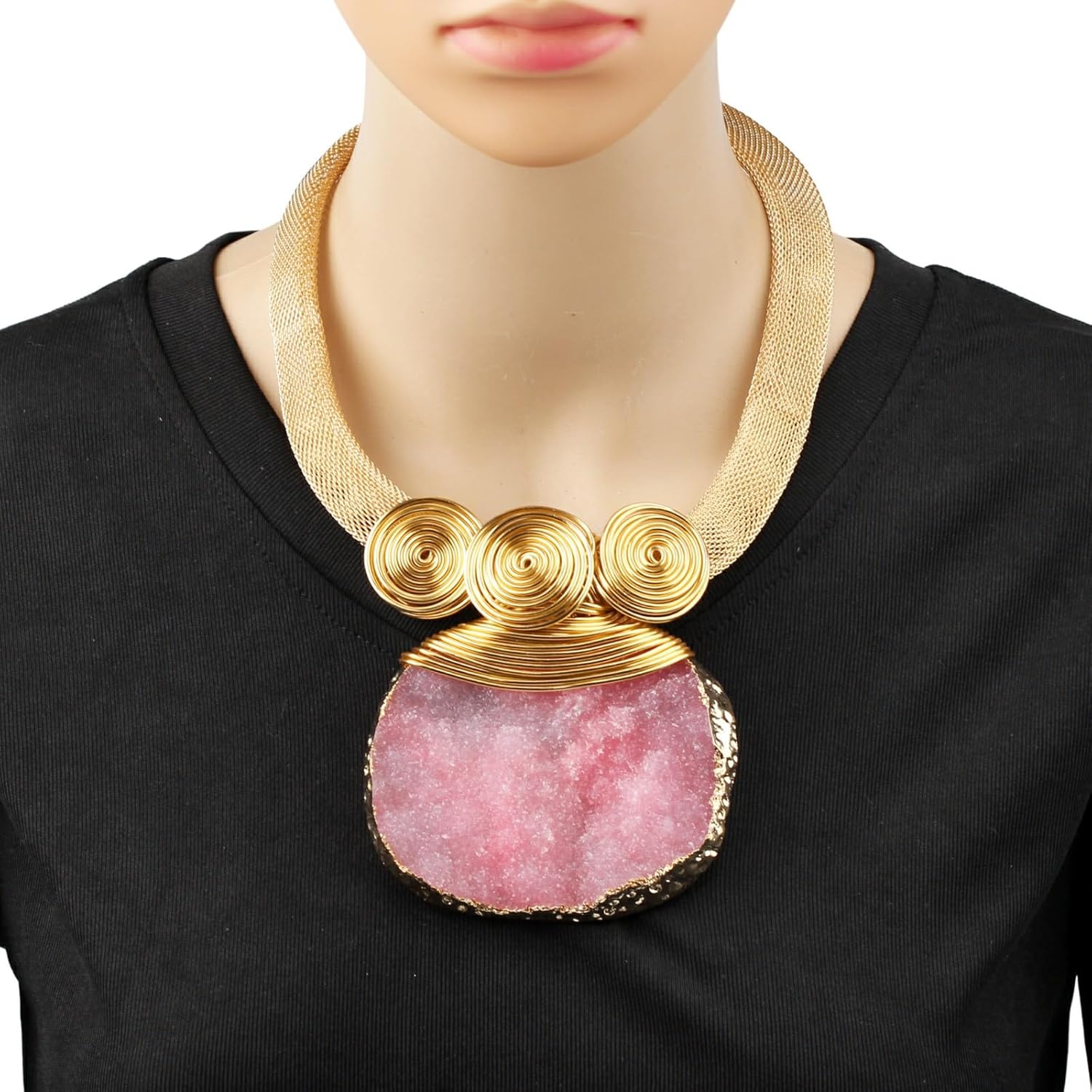 Big Crystal Pendant Necklace Earrings Set for Women Gold Color Chain Colorful Resin Chunky Statement Wire Wrapped Choker Collar Jewelry - Image 2