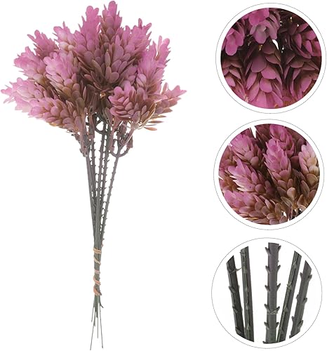 Miniatura 4 de Amosfun 5 ramas, 6 cabezas, tallos de plantas artificiales de piña, césped, decoración para oficina en casa (morado)